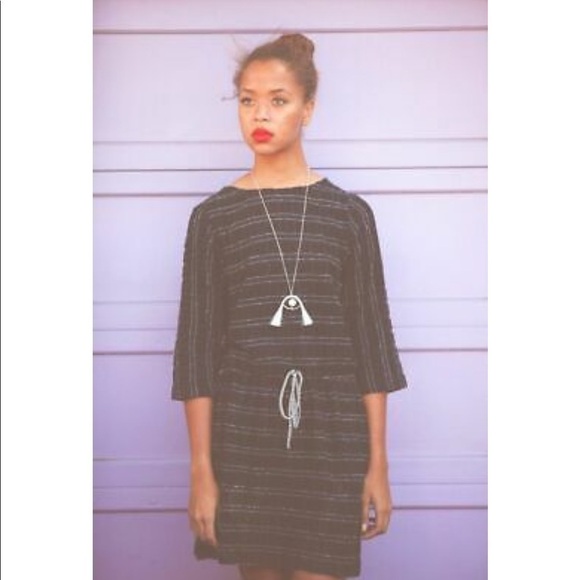 Ace & jig lake tie waist black zodiac stripe dress medium - Picture 3 of 10